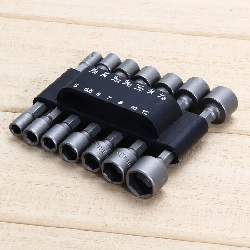 Heavy Duty 14 Piece Set Of Nut Driver Drill Bits With 1/4in Hex Shank SAE & Metric Socket Chrome Vanadium Steel