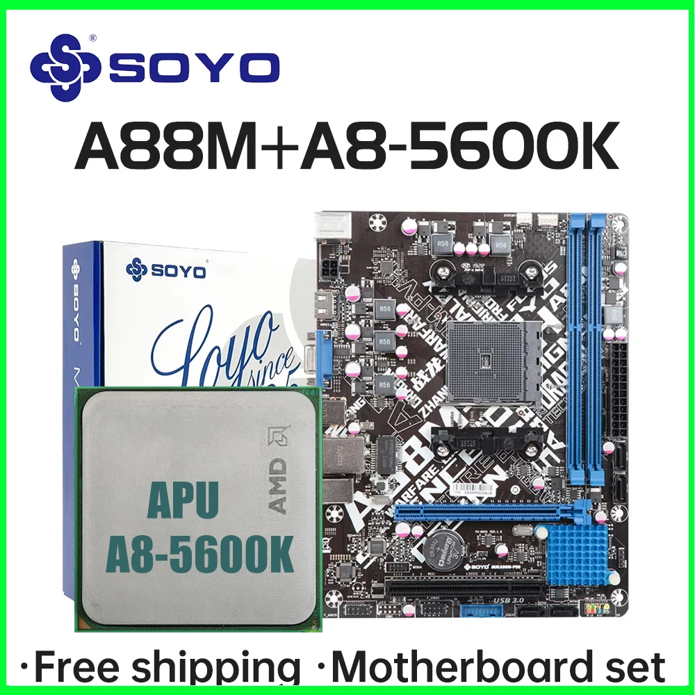 SOYO Mainboard A88M with A8-5600K CPU Computer components Game Motherboard set Support DDR3 SATA3 AMD CPU FM2+/FM2 Processor