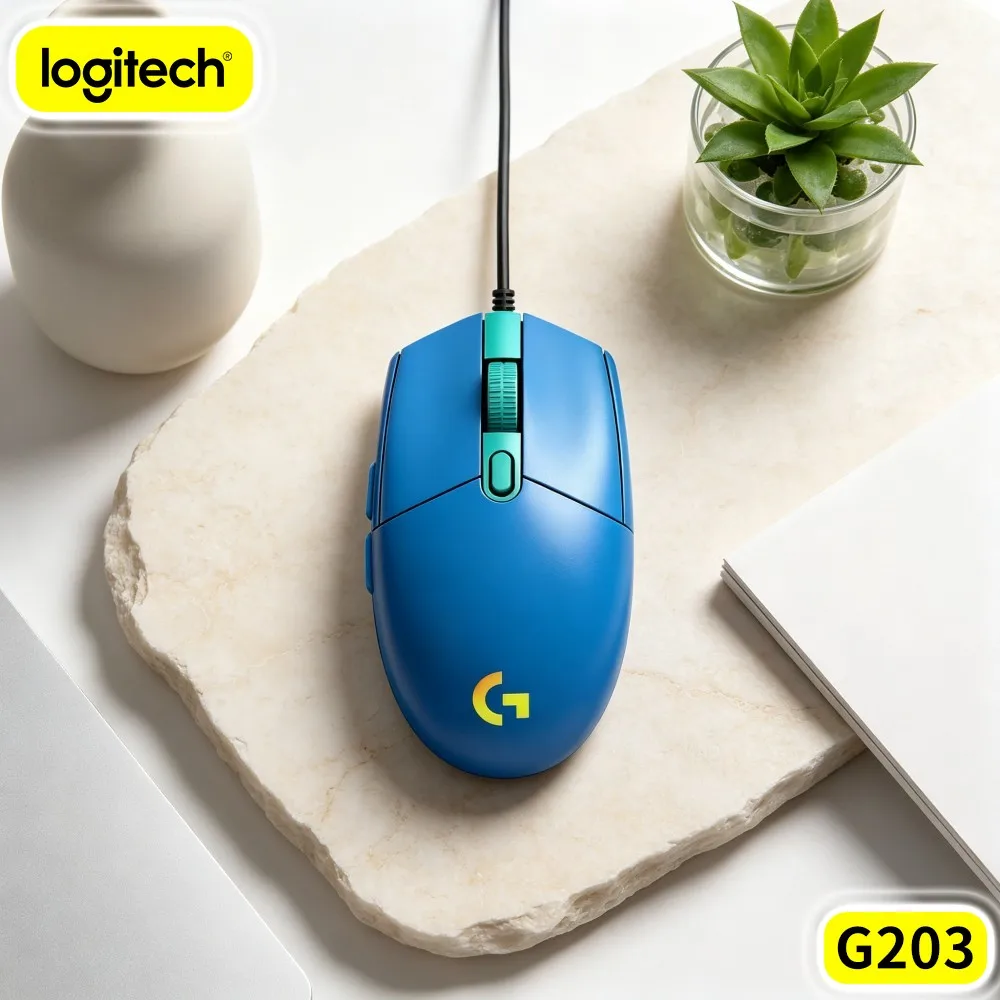 Logitech G203 Wired Gaming Mouse Enhanced Hand Hold Tunable RGB Illumination USB For Pc Competitive