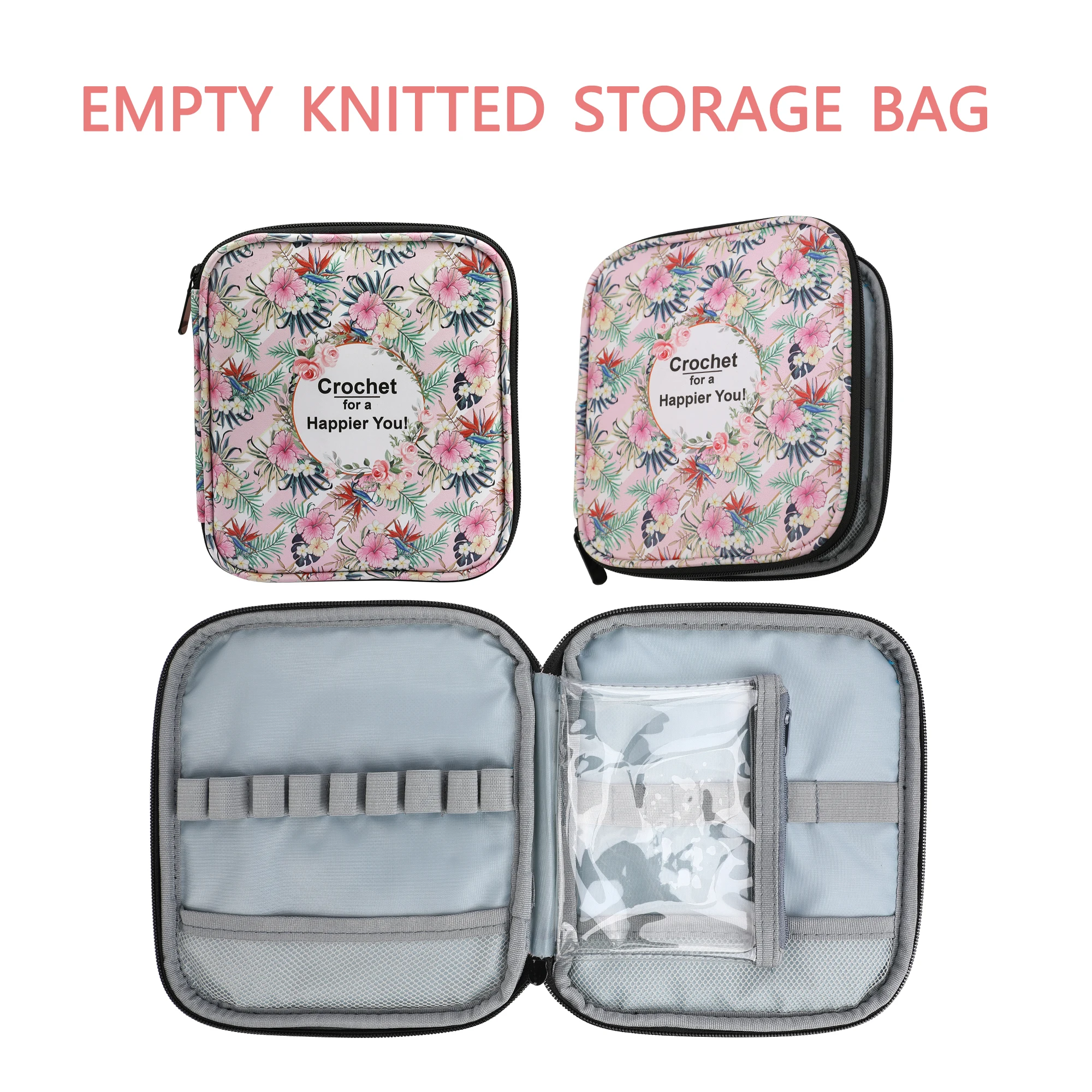 Portable Floral Hand Knitting Kit Crochet Hook Zip Waterproof Storage Bag DIY Printing Storage Bag Jumper Needle Set Storage Bag