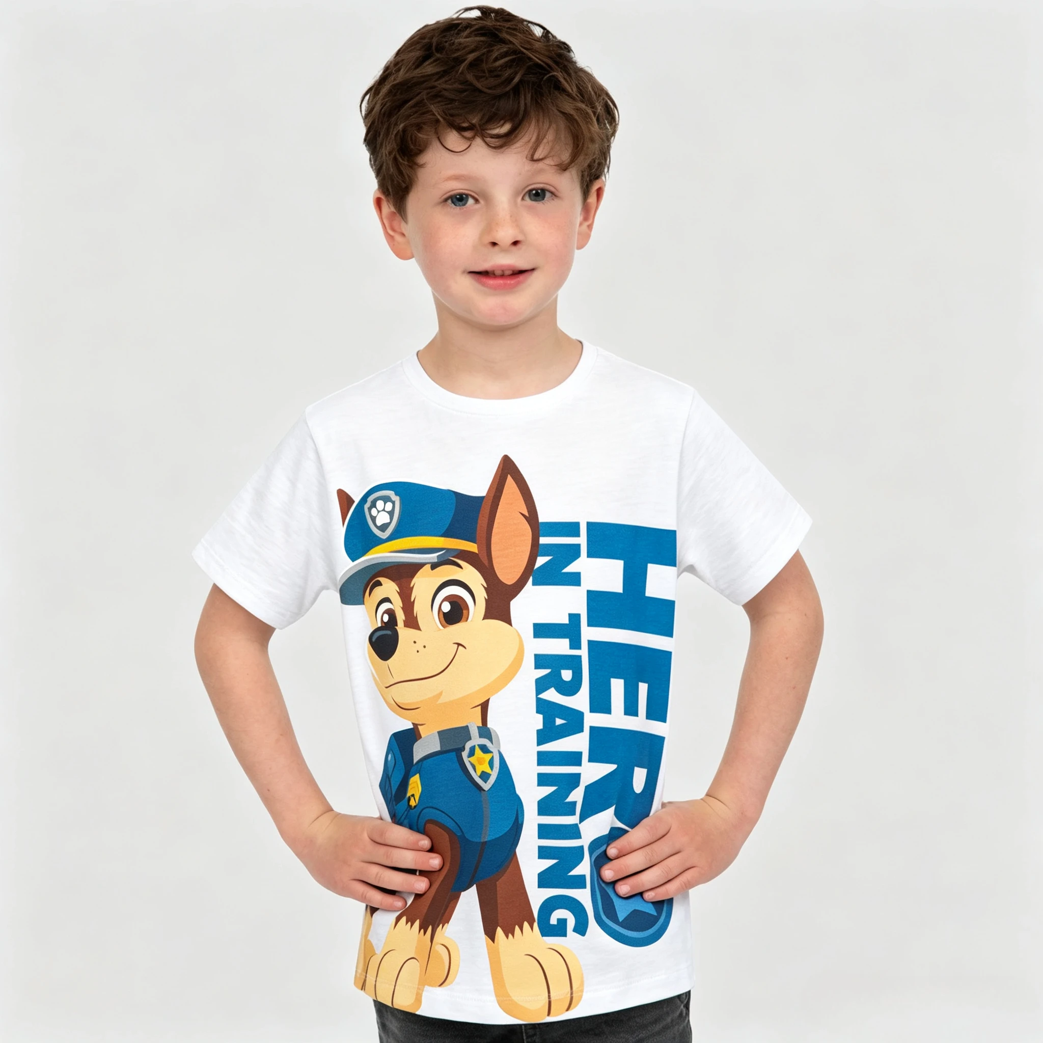 Paw Patrol Chase T-Shirt Kids Boys Girls White Cotton Short Sleeve Hero in Training Print Cartoon Dog Casual Summer Round Neck
