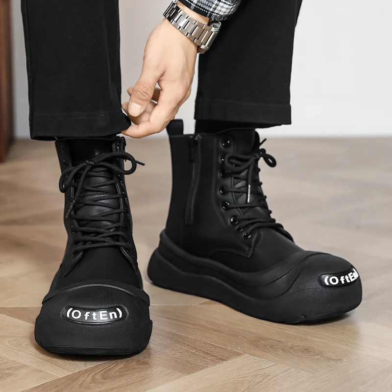 

2025 Autumn Winter New Men's Plus-Size High-Top Leather Boots | Fashionable Versatile Round-Toe Casual Boots