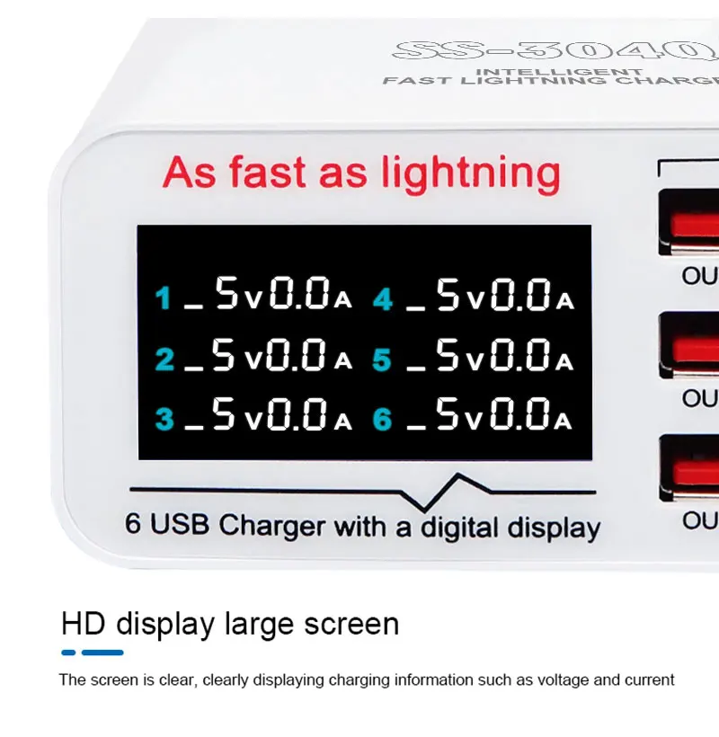 SUNSHINE SS-304Q SS-304D 6 port USB QC3.0 fast charging technology with LCD Display for iphone 15 ipad computer Charge