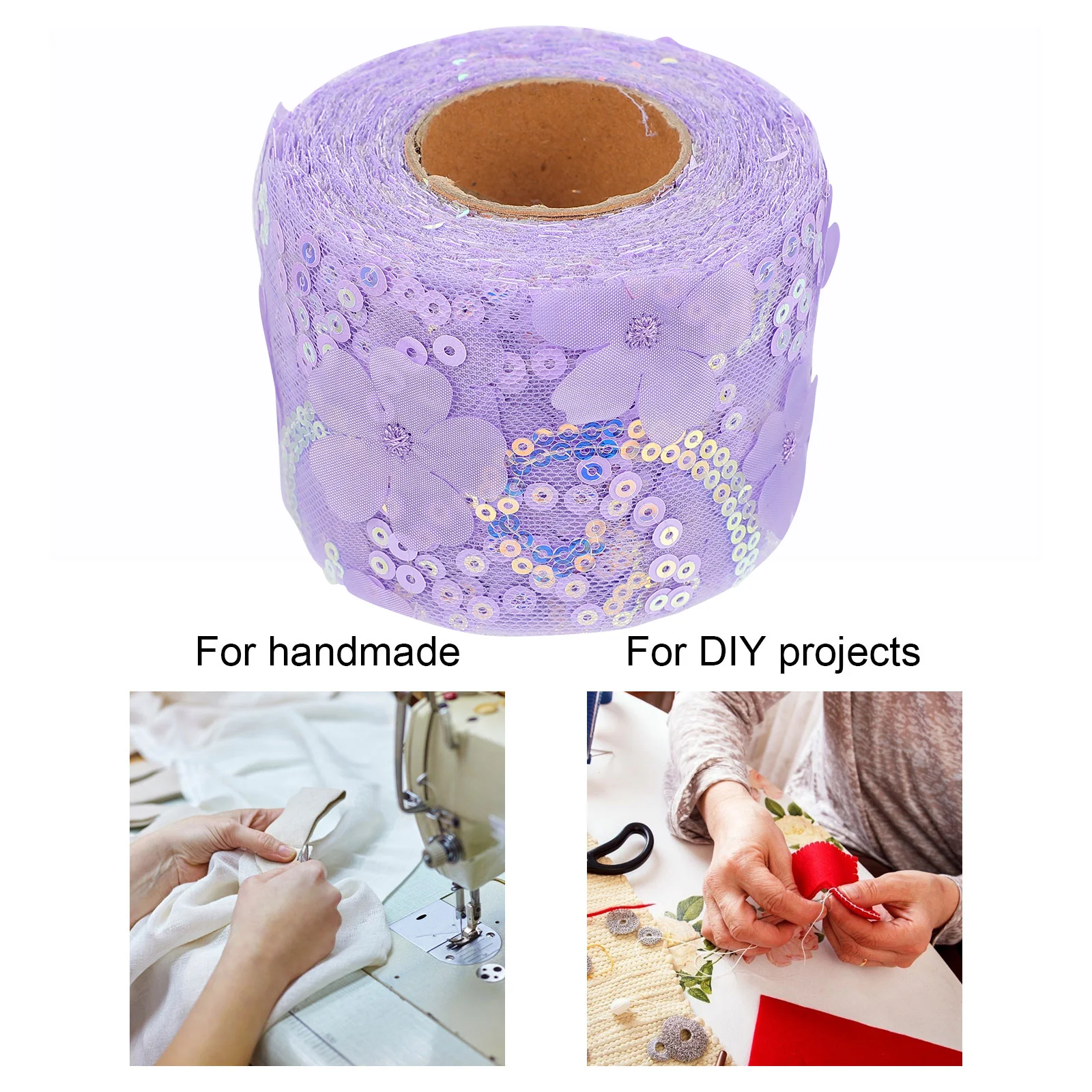 

Portable Floral Ribbon Embroidered Sequin Webbing DIY Headwear Ribbon Tear Resistance Sequin Webbing