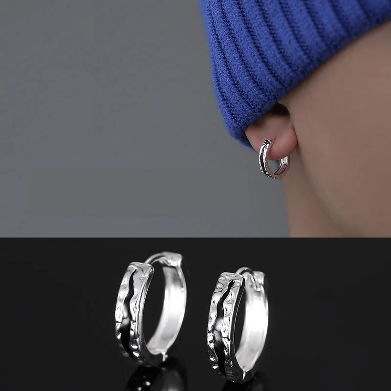 

1Pair Trendy Male Hoops Earrings Black Dropped Lava Design Ear Buckle For Men Personality Jewelry Gift For Boyfriend