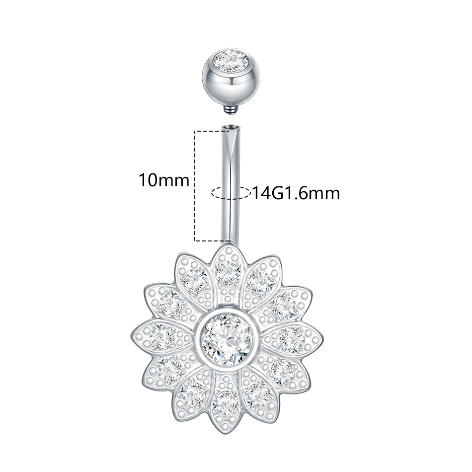 1Pc Titanium CZ Flower Navel Piercing for Women External Thread Belly Button Ring Piercing Ombligo Body Accessaries