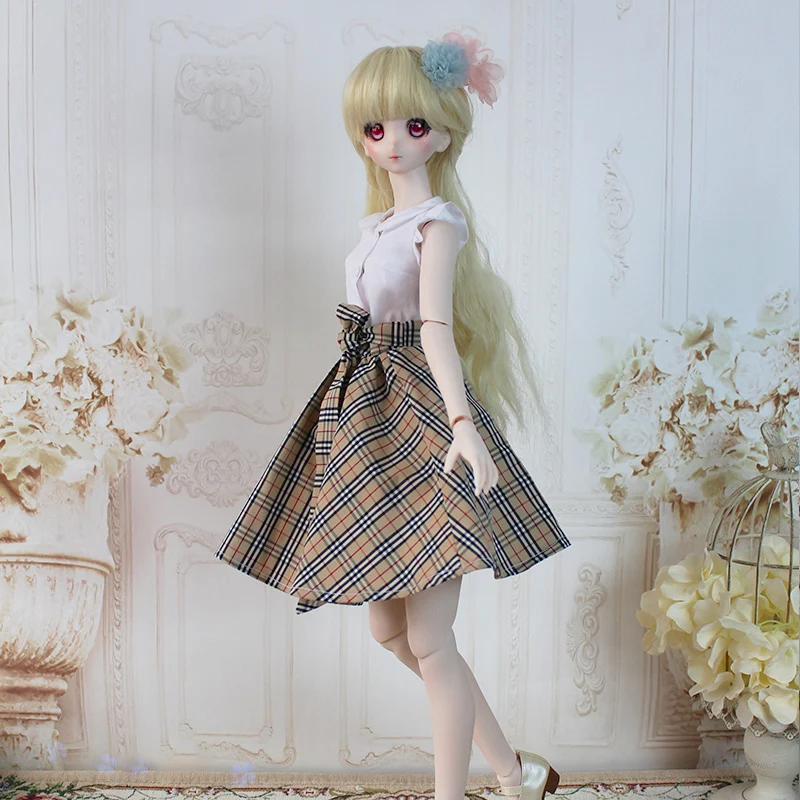 1/3 Schaal Bjd Kleding Shirt + Plaid Rok Set Western-Stijl Lolita Jurk Outfit Voor Bjd/Sd SD13 meisje Pop C1687