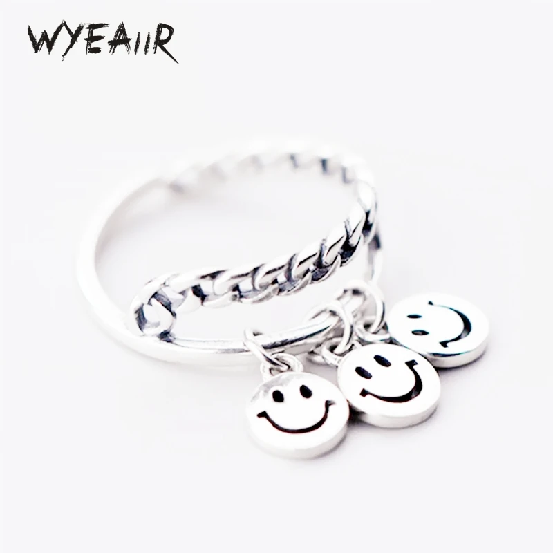 WYEAIIR 925 Sterling Silver Double Layer Chain Retro Resizable Opening Ring For Women Luxury Jewelry