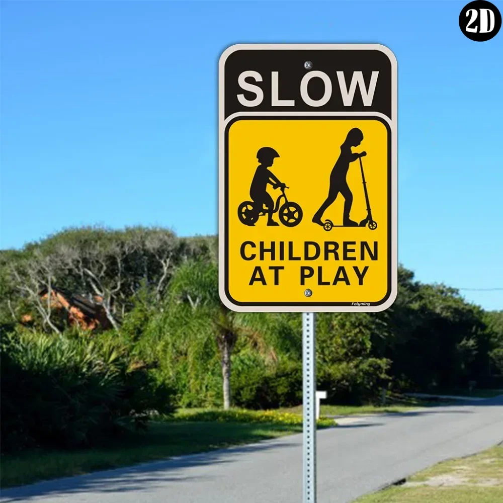 Essential Slow Down Children at Play Yard Signs - Metal Reflective Rustproof Waterproof for Neighborhood - Easy to Install