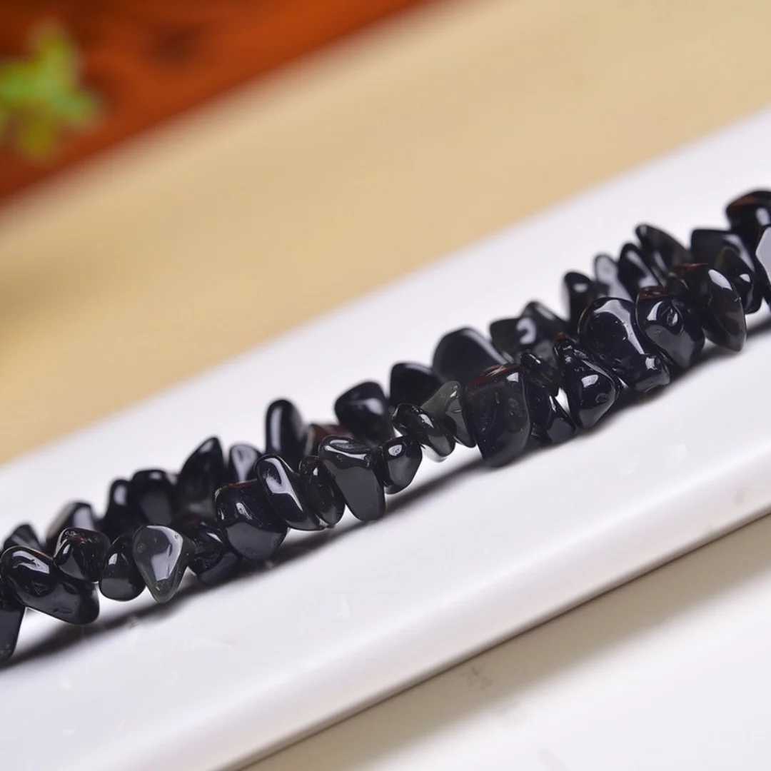 1string Natural obsidian crushed stone bracelet, diy hand-woven bracelets made of perforated crushed stone