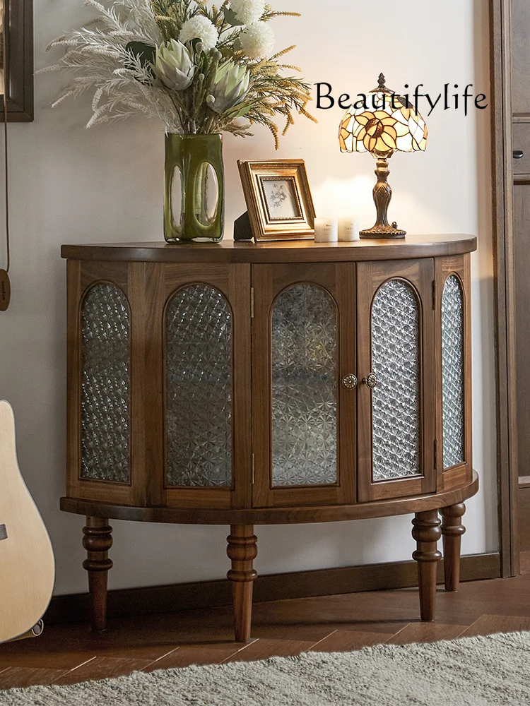 American Retro Black Walnut Wood Sideboard Cabinet European Entry Lux High-End Hallway Partition Locker