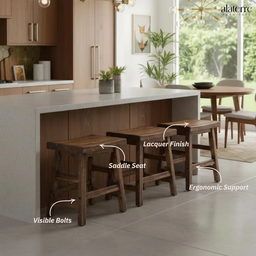 

Durango 20Inch Tall Industrial Wood Dining Stool Table or Extra Seat Unique Rustic Industrial Style and Comfort Farmhouse, Solid