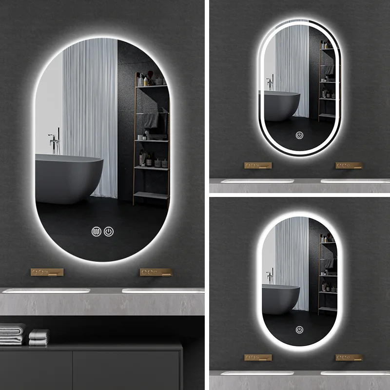Oval smart mirror touch screen wall hanging anti-fog bathroom smart bathroom mirror with light