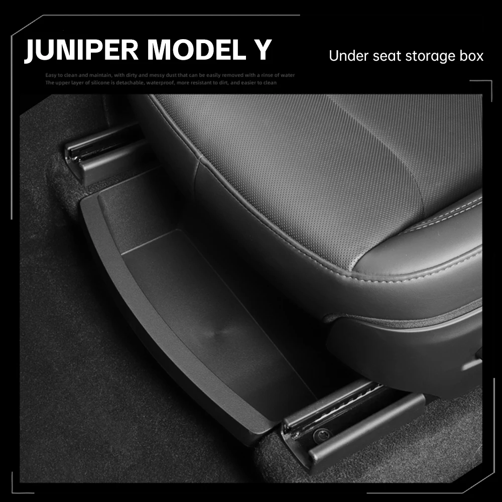 

Under Seat Storage Box Organizer for Tesla Model Y Juniper 2025 2026 Refresh Hidden Storage Box Washable Underseat Organizer