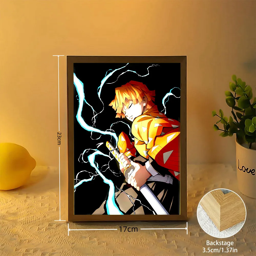 Anime Light Painting Moon Lamp Kyojuro Rengoku Kimetsu Demons Slayer Led Photo Frame for Room Wall Art Hoom Deco No Yaiba Gifts