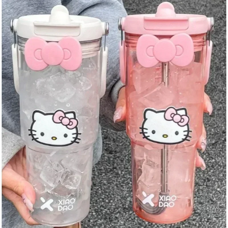 Hello Kitty Plastic Water Cup Kawaii Sanrio Cartoon Large Capacity Straw Cup Cute Outdoor Portable Beverage Bottle Kids Gifts