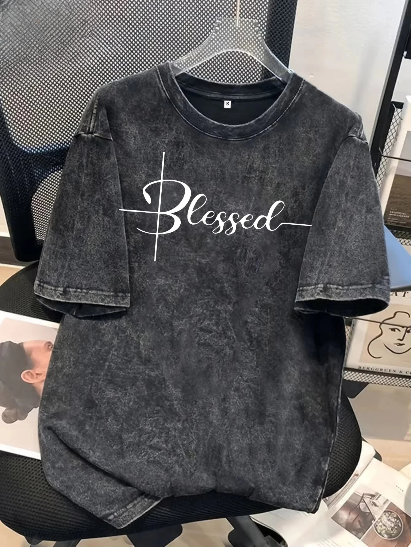 Blessed Letter Graphic T-shirt Vintage Washed Y2K Aesthetic Unisex Oversized Short Sleeve Cotton Grunge Retro Streetwear Hip Hop