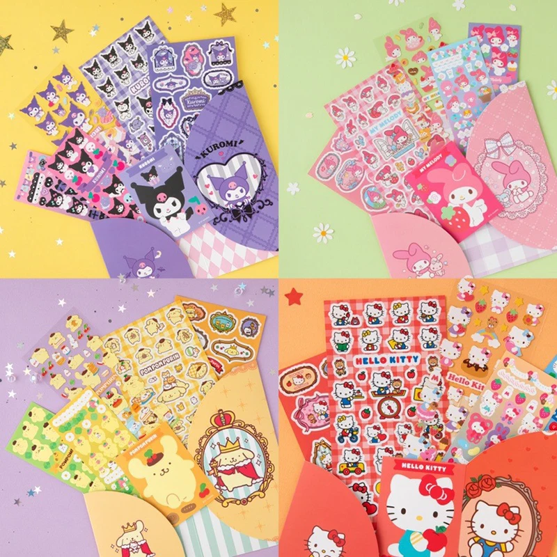 Sanrio Sticker Cartoon Hello Kitty Kuromi Cinnamoroll Pachacco Melody Stickers Sticker Kids School Supplies Stationery Wholesale