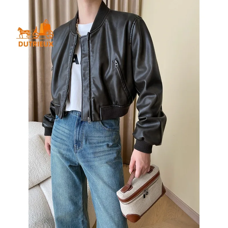 2025 New Spring Autumn Women's short Genuine Leather coat, 100% Genuine Sheepskin, Commuter and Casual Flight Jacket for Women
