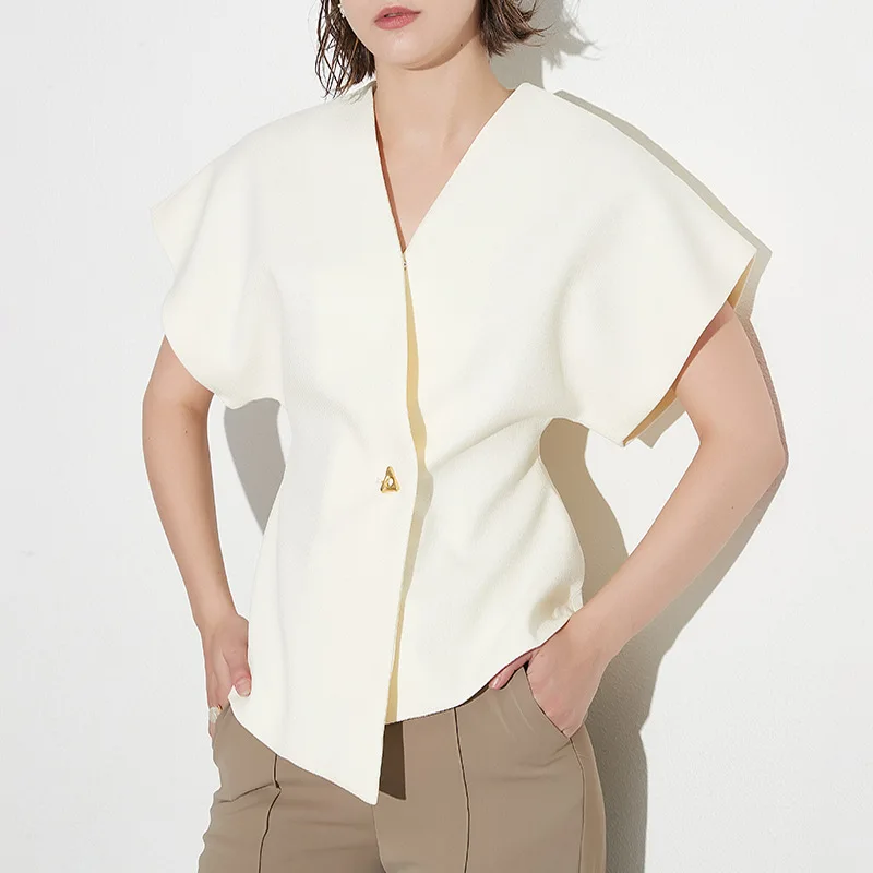 YYAHAHAS British Style Vest Top Women 2026 Summer V Neck Slimming Waistcoat Asymmetric Hem Single Button Office Lady