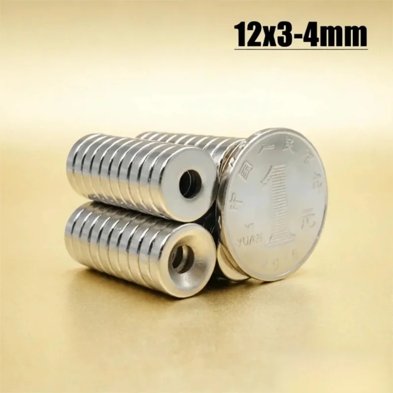 Bulk Pack 5/10/20/50/100/200 Pcs 12x3-4mm Neodymium Disc Magnets 12*3 Hole 4mm round Powerful Strong Permanent Magnetic Material