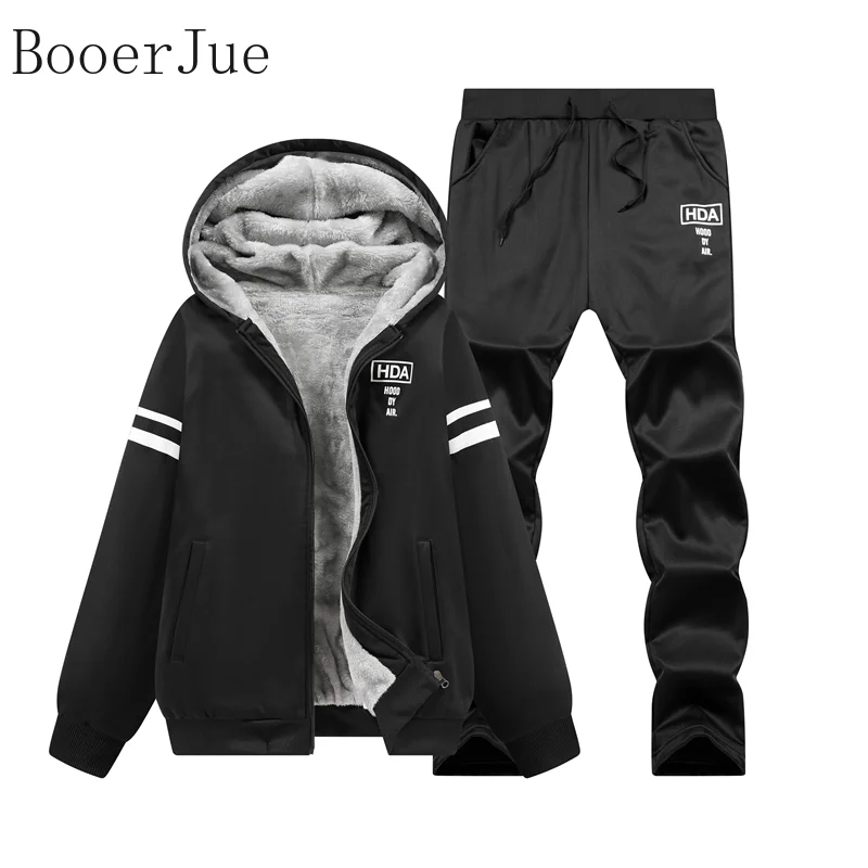 Immagine 3: Completo Sportivo da Corsa Invernale per Uomo, Set Casual Caldo e Spesso con Giacca con Cappuccio e Pantaloni, Set 2 Pezzi con Interno in Pile, Felpa con Cappuccio e Zip, Tuta da Ginnastica