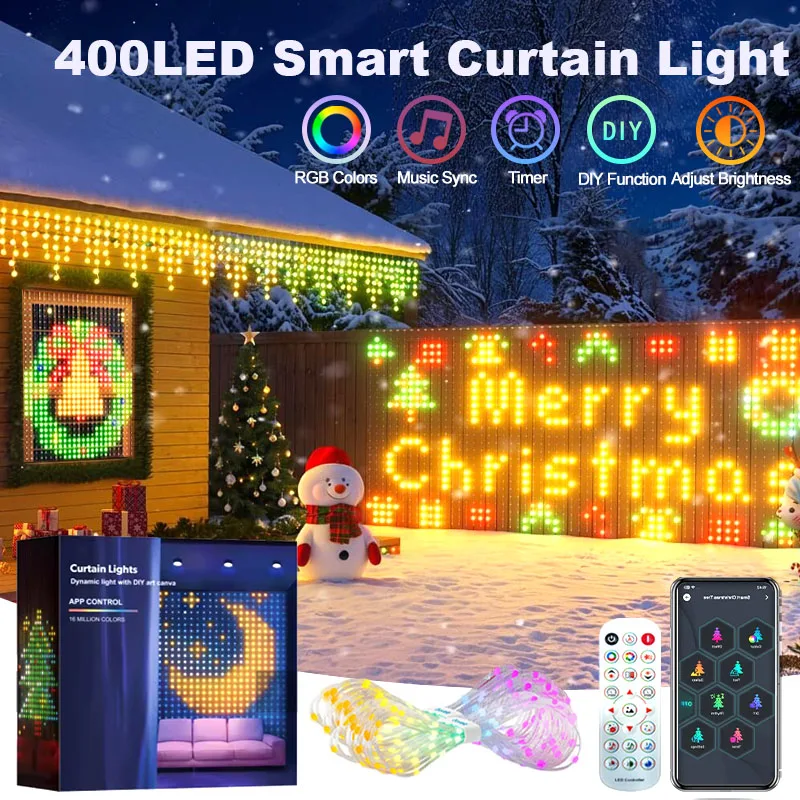 Immagine di 400-800 luci per tende intelligenti a LED RGB con musica, controlli app e telecomando, luci per feste a LED per decorazioni natalizie e di Halloween