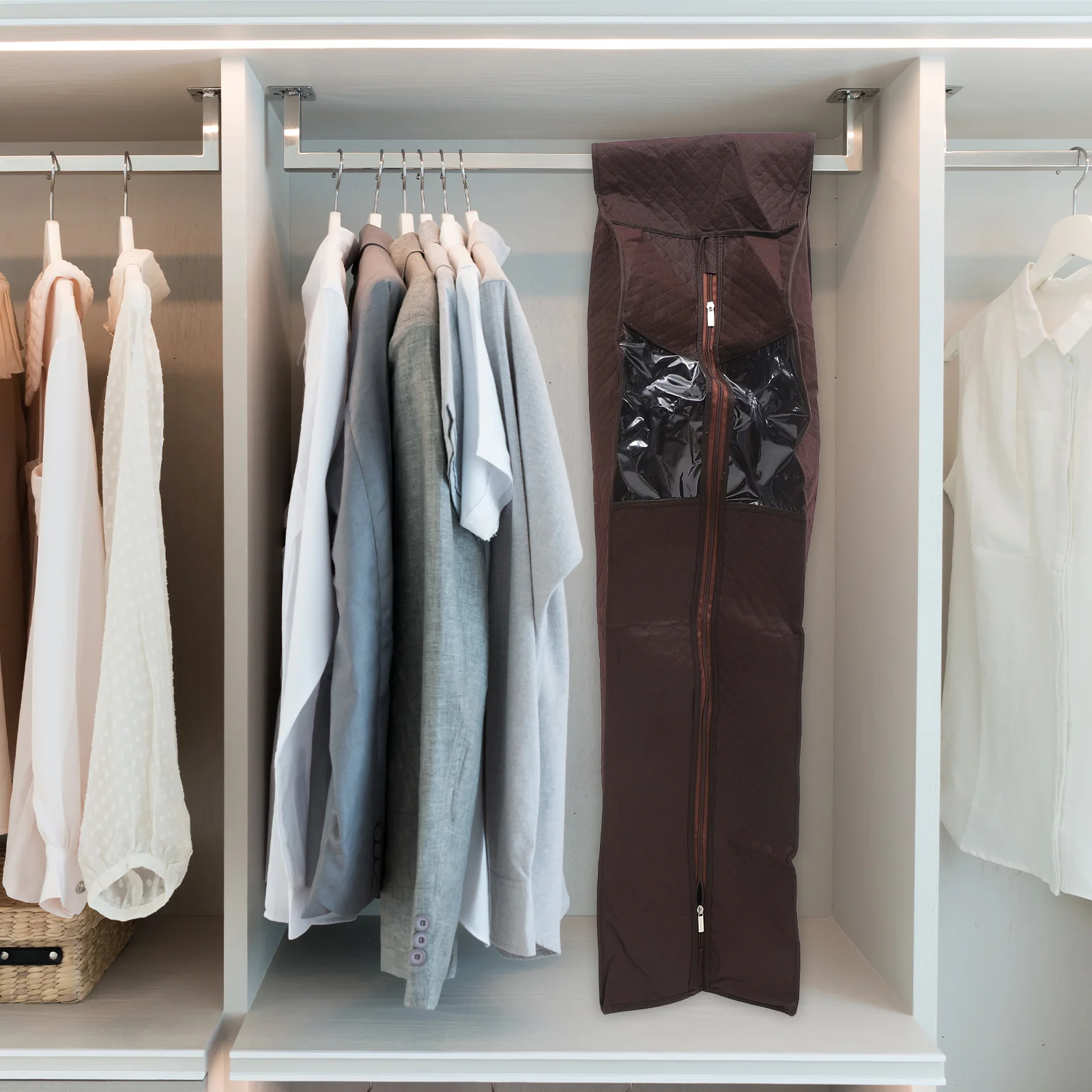 

Garment Cover 420d Nylon Oxford Fabric Storage Bag Big Size Coffee Color Dustproof Waterproof Reusable Full Length Zip Window