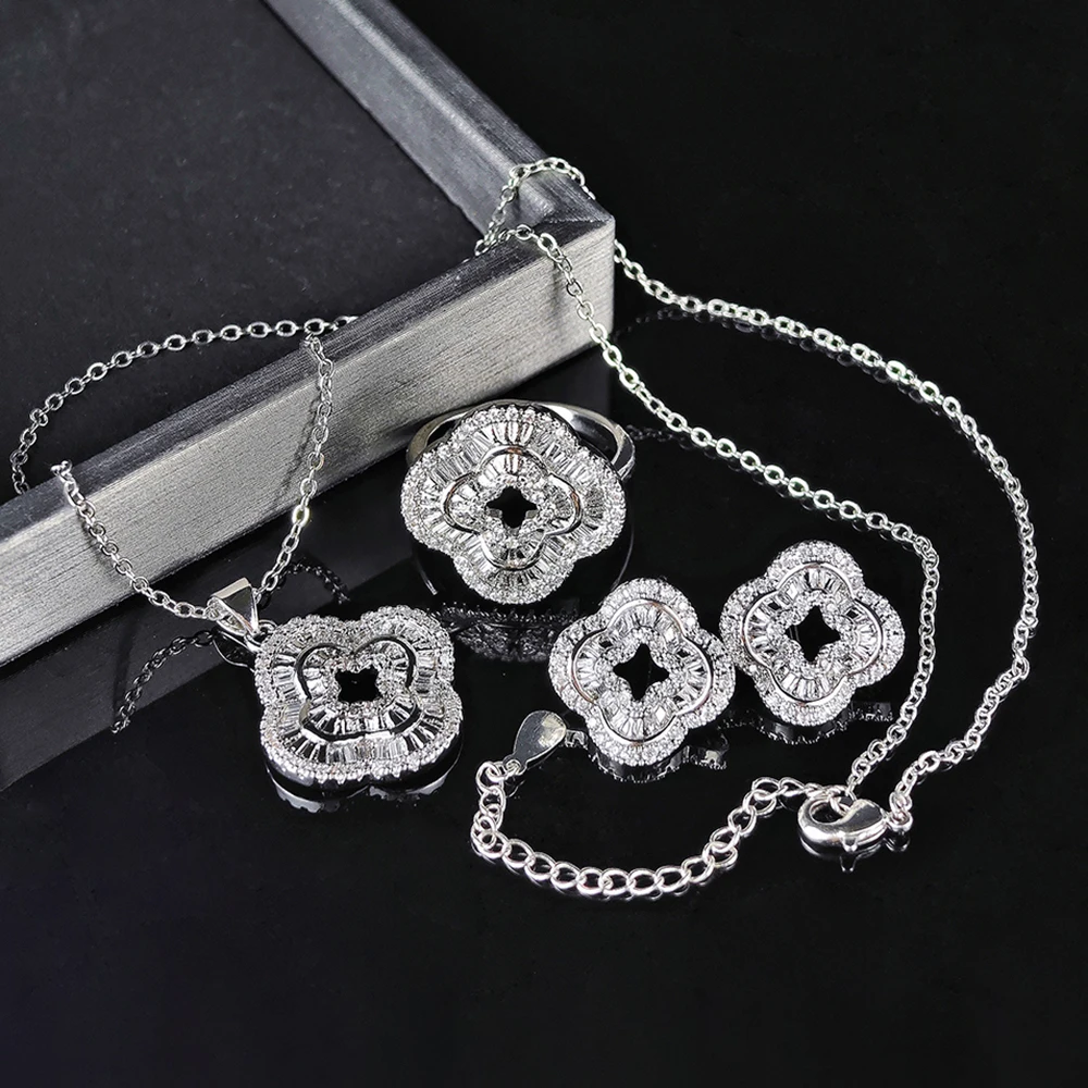 3pcs Pack Luxury Silver Color Bride Jewelry Set for Women Anniversary Gift Jewelry Wholesale Free Shipping Items J6137