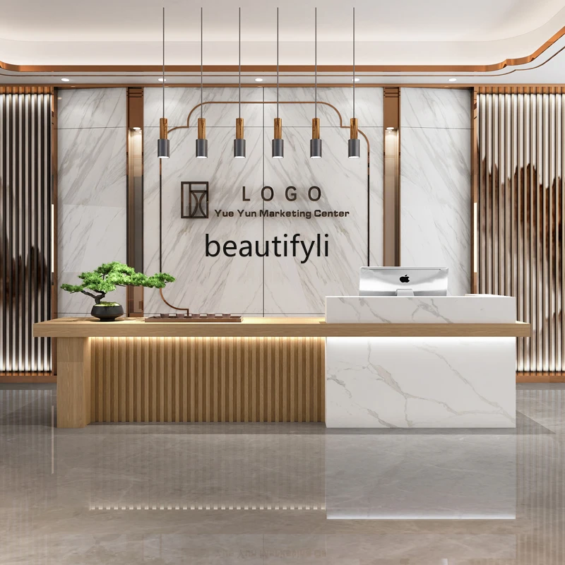 Log color bar counter Chinese beauty salon company hotel front desk checkout page