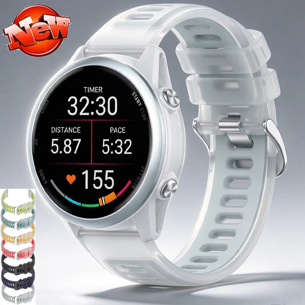 Two-Tone Jelly Color Silicone Strap for Garmin Forerunner 570 47mm 42mm/970/55 Semi-Transparent Band for Vivoactive 6-5/Active 6