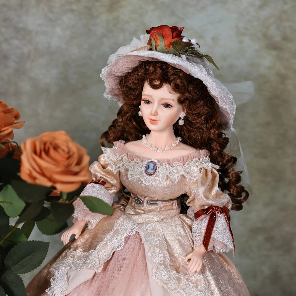 Cloveray Oryginalna 22-calowa Realistyczna Lalka Porcelanowa Victoria Retro Lalka Ceramiczne Ruchome Elementy Ciała Materiałowy Korpus Wysokiej Jakości Kolekcjonerski Prezent Artystyczny