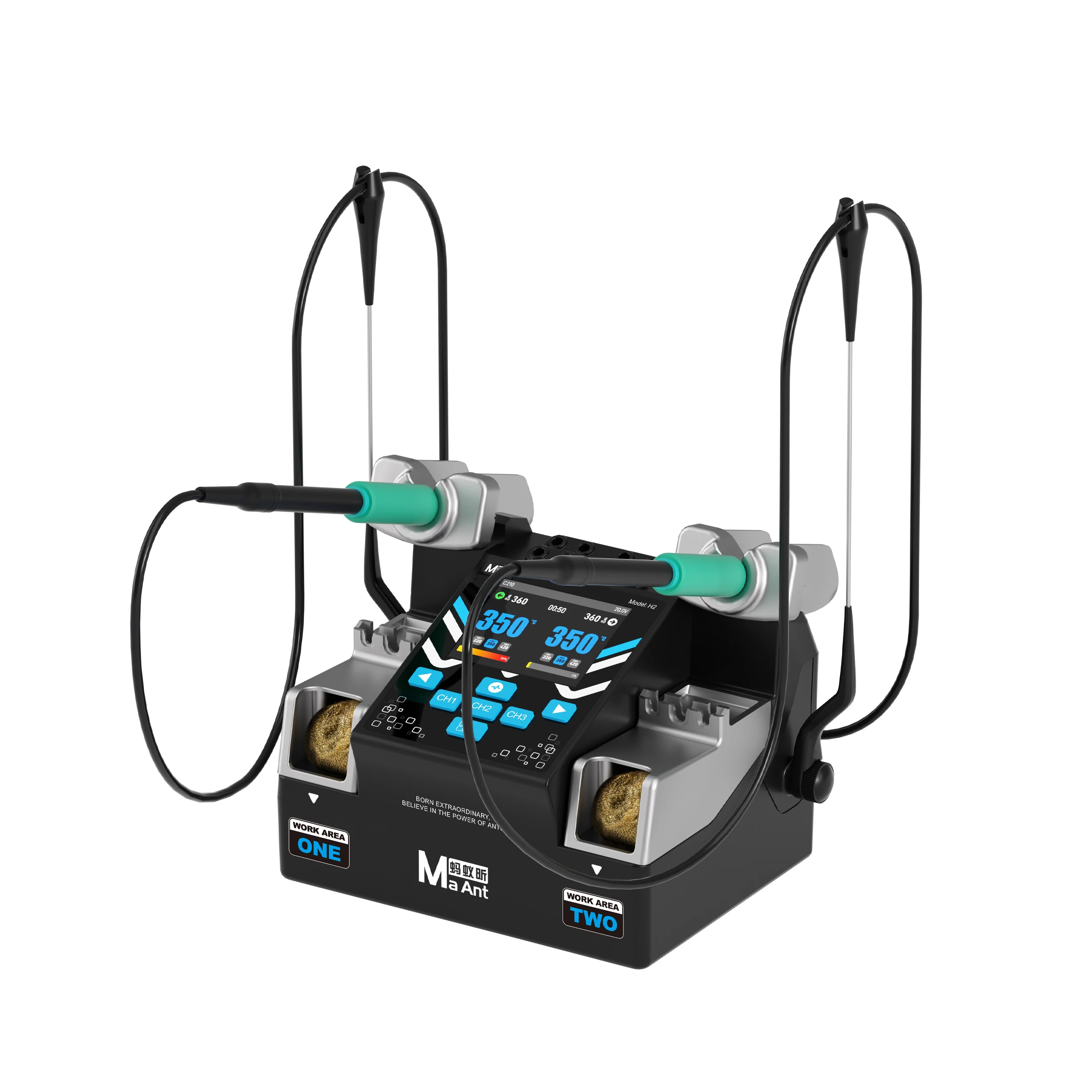 MaAnt H2DUO 200W Smart Dual Soldering Station, Optional 210 / 115 Handles, Precise Temperature Control for Phone PCB Repair