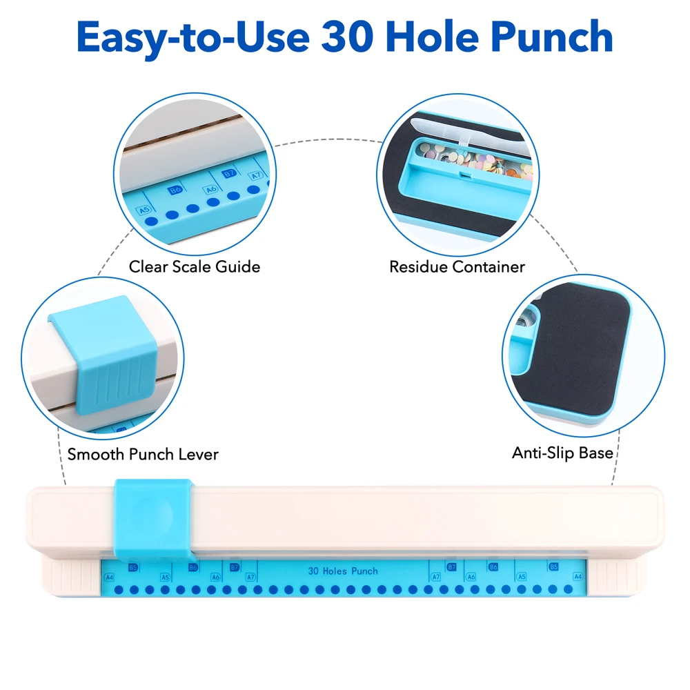 30 Hole Punch A4 B5 A5 B6 A6 B7 A7 Loose Leaf Notebook Planner Paper Hand Push Perforated Puncher Stationery Supplies