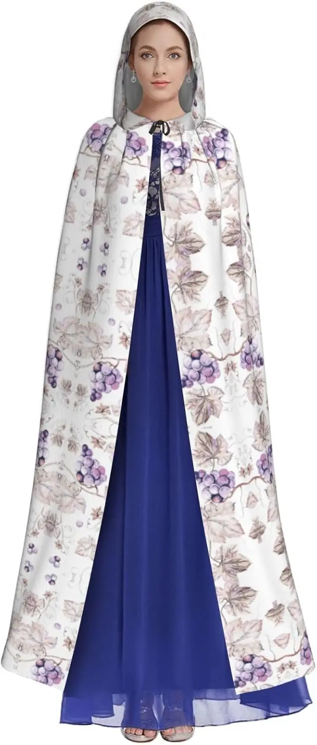 Beautiful grape leaves print Adult Hooded Cape Carnival Festival Cape Cosplay Robe Costume party Gothic Carnival