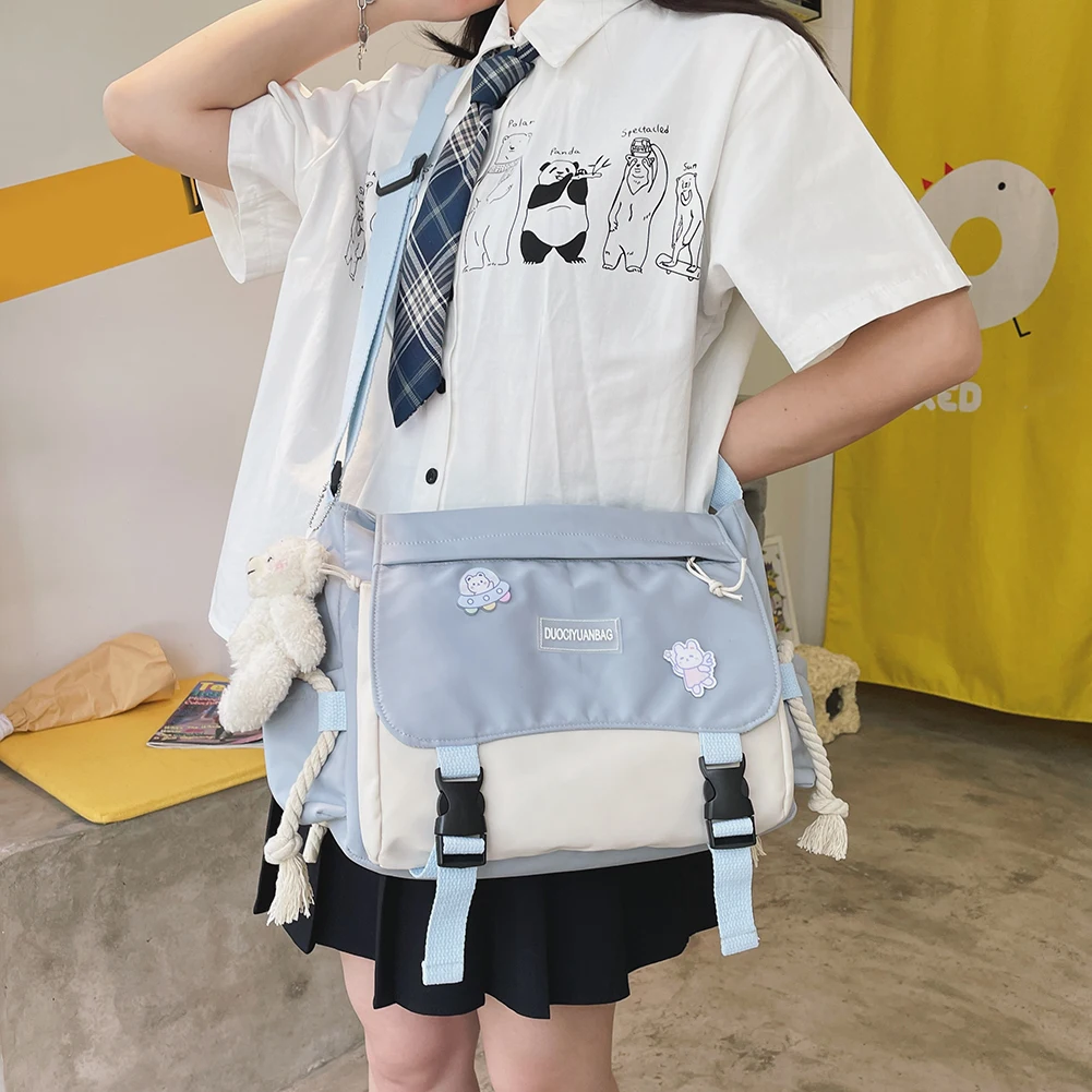 Harajuku náilon crossbody saco grande capacidade senhoras mensageiro bolsa hit cor casual bolsa de ombro bolso com zíper para trabalho esportes