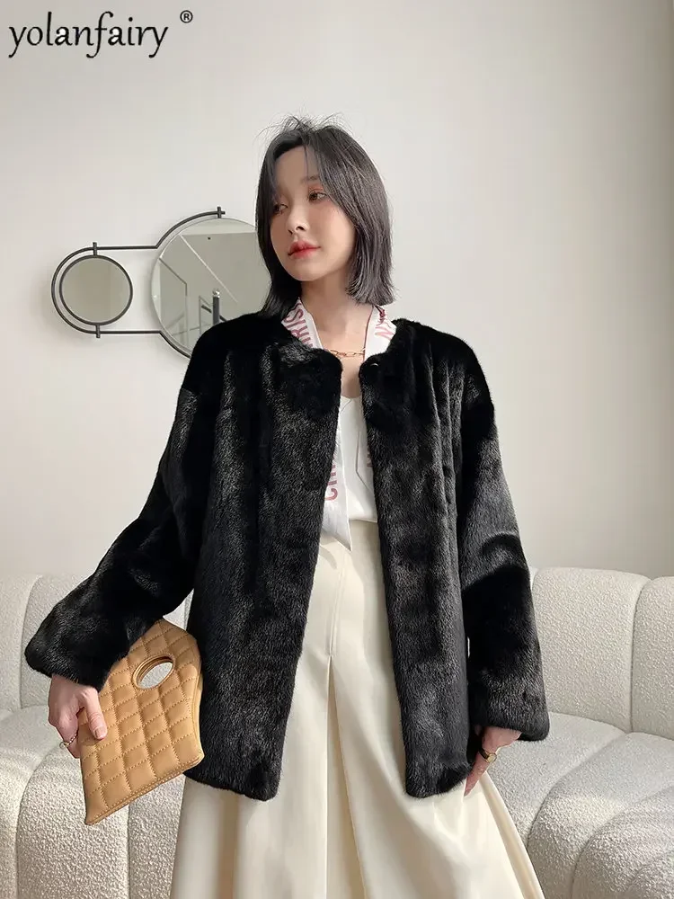 Purple Label Velvet Real Mink Fur Coat Women Clothing Whole Mink Short Round Neck Mink Fur Jacket 2022 Winter New In Outwears FC