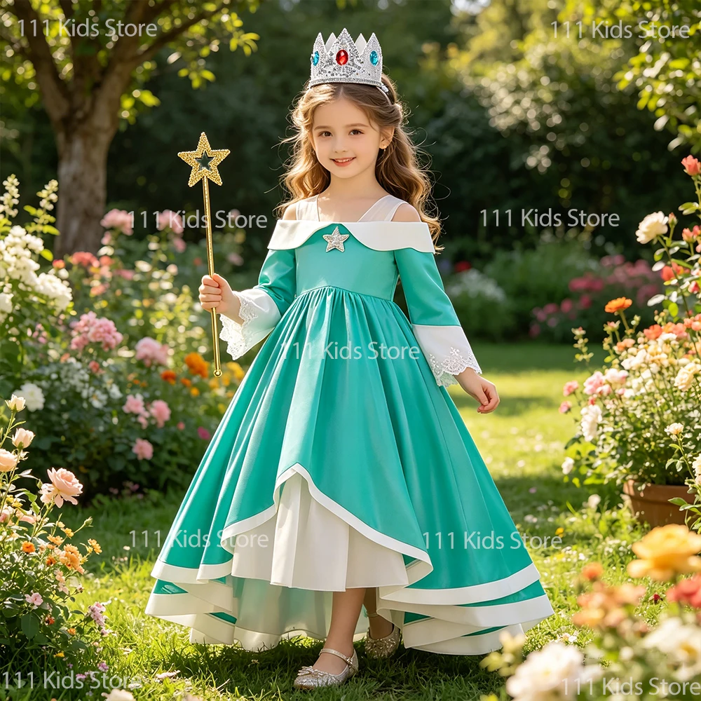 Kids Girls Birthday Party Dress Gown Superbro Same Princess Rosalina Cosplay Costume Children Off-shoulder Evening Summer Dress