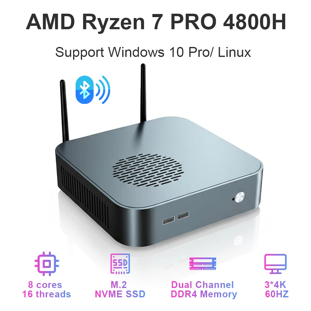 

EGLOBAL Mini Pc for gaming AMD Ryzen 7 4800H Windows 10 Pro Dual DDR4 3200MHz M.2 NVME SSD Intel Wi-Fi 6E BT5.3 Office computer