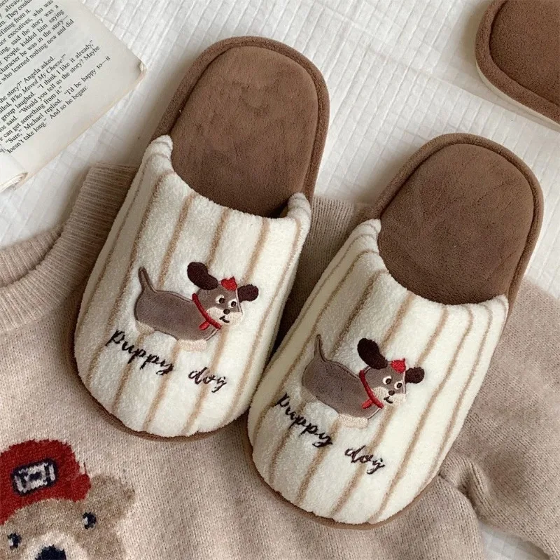 Cartoon Dog Pattern Women's Indoor Slippers Autumn Winter Warm Comfort Bedroom Slippers Woman Soft Lightweight Home Cotton Shoes