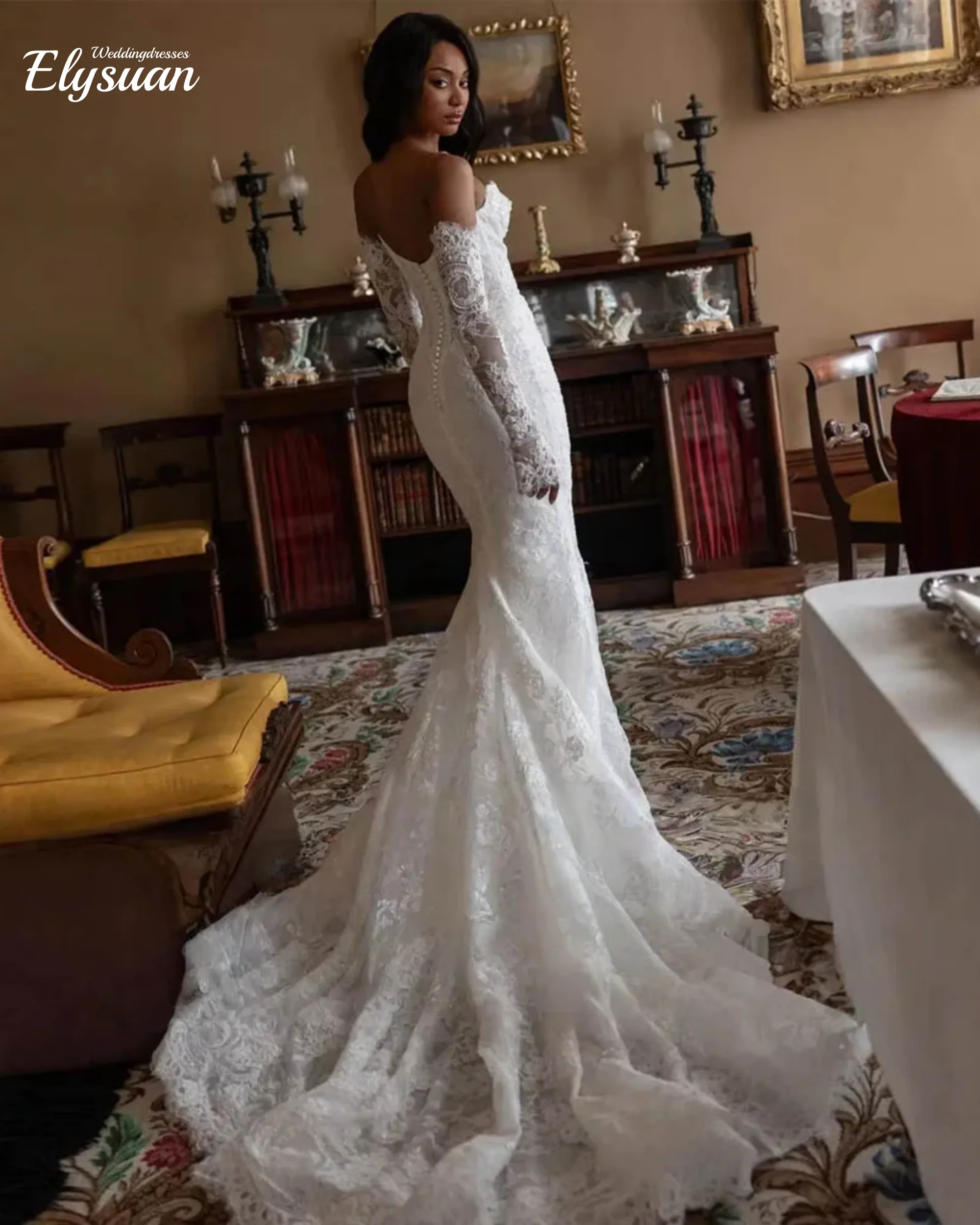 Aangepaste prachtige kralen trouwjurk voor vrouw bruid lieverd lange mouw zeemeermin prachtige applicaties sweep bruidsjurk