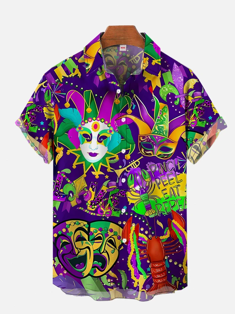 2025 Fashion Mardi Gras Carnival 3D Printing Men\'s Shirts Short Sleeve Shirts For Men Clothes Casual Shirt Vacation Blouses Tops