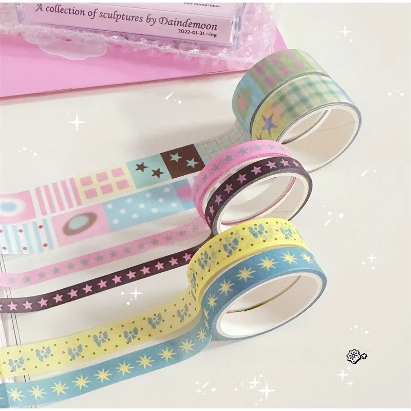 Korean Style Washi Tapes Dots Stars Stripes Square Adhesive Roll Stickers Kids Hand Account DIY Material Tape Diary Decoration