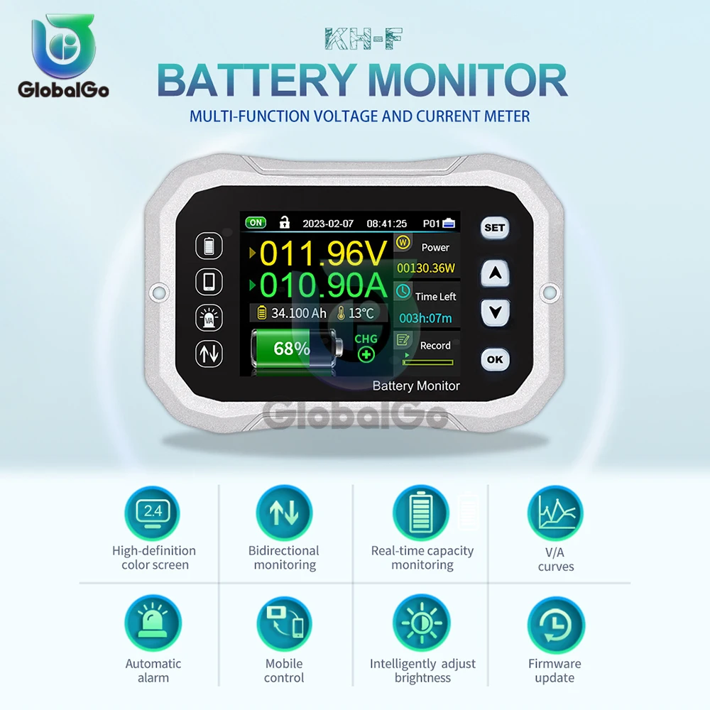 Batería Coulomb monitor de capacidad del medidor 0-120V 100A 400A 600A medidor de voltímetro inalámbrico probador de capacidad de fosfato de hierro y litio