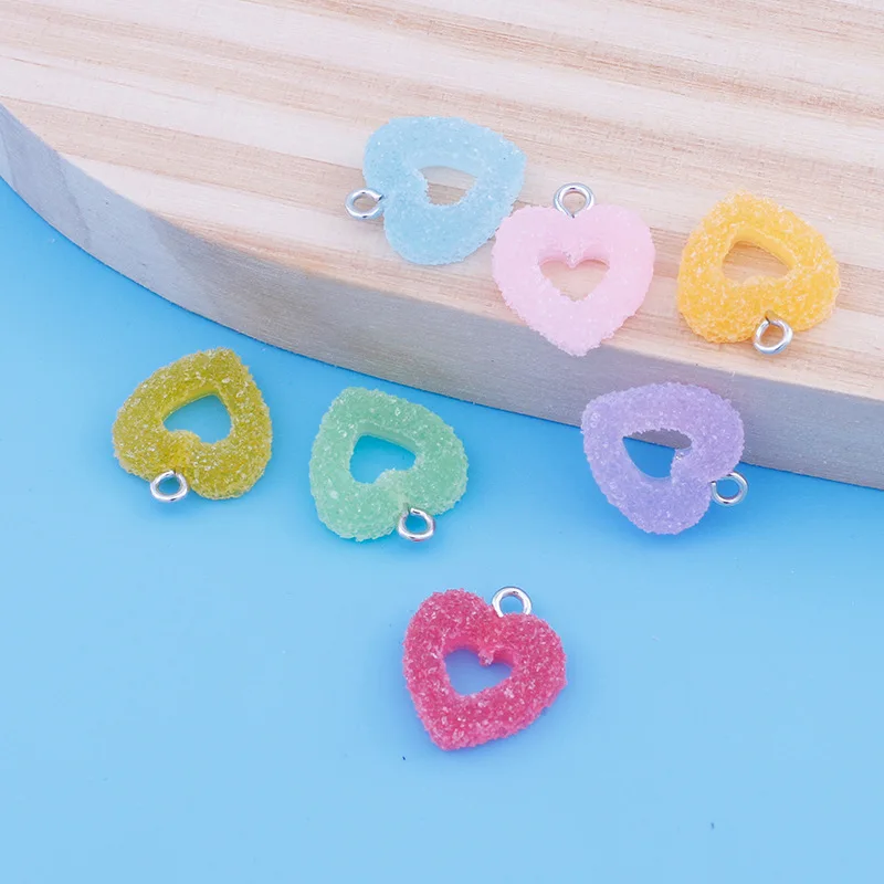 10Pcs Color Soft Candy Love Heart Resin Charms Kawaii Decor Pendants DIY Earrings Jewelry Making Cute Keychain Hanging Accessory