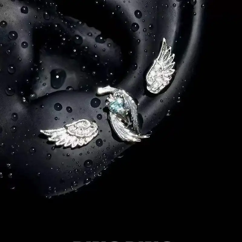 Y2K Shiny Angel Wing Earrings for Women 2 3Pcs Stackable Ear Studs Piercing Jewelry for Trendy Street Wear