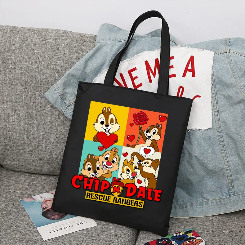 Women Chip n Dale Shopper Bag Fashion Handbag Beach Shoulder Bag Student Canvas Bags College Portable Shopping Bag