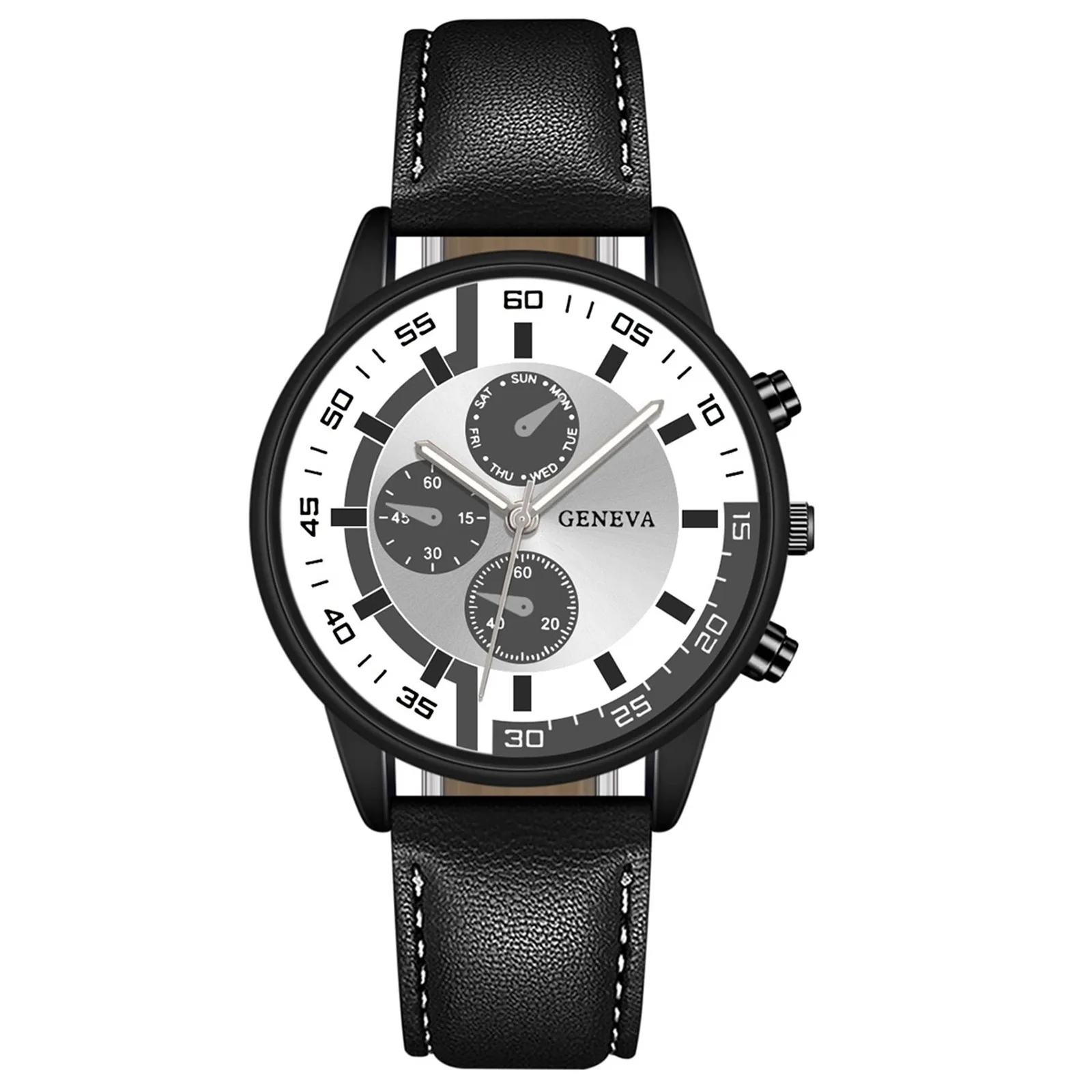Men‘S Fashional Watch Leather Strap Three Eyes Analog Quartz Watch Business Casual Simple Clothing Matching Wrist Watch