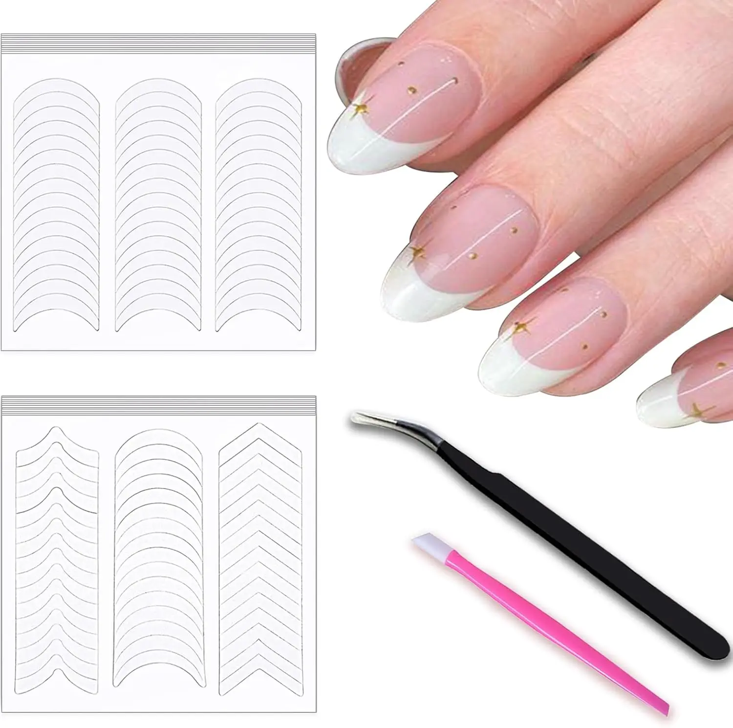 

French Nail Art Stickers Set 48 Sheets with Tweezer and Cuticle Pusher for DIY Manicure