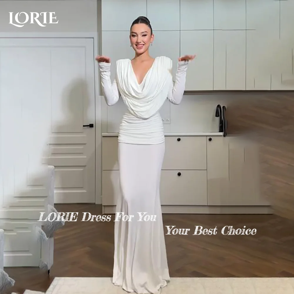 LORIE Flared Sleeve A-Line  Wedding Dress V Neck Slit Shiny Satin  Bridal Gown Customized Backless Bride DressSaudi Dress Dubai